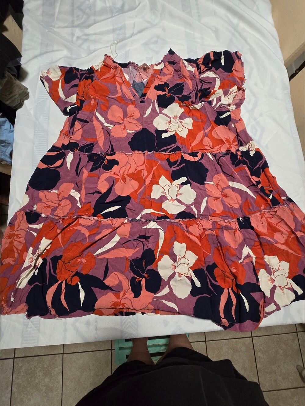Terra & Sky Floral Midi Dress in Red, Pink, White, Navy